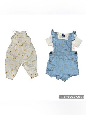 Old Navy 3-6M Baby Girl Outfit Bundle | Daisy Romper Set | Summer Clothes